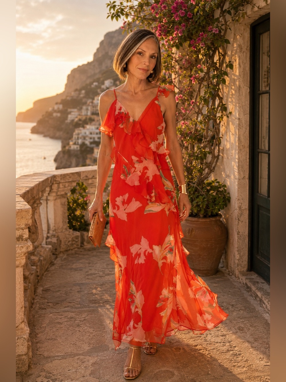 NWOT Future Collective x Naylor Orange Floral Ruffle Maxi Dress | Size L | NWOT